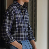 Men's Casual Plaid Long Sleeve Lapel Shirt