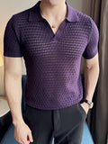 Knitted Hollow V-neck Polo Shirt