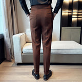Men's Retro British Casual High Waist Waffle Pants