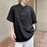 Satin Jacquard 3D-Textured Short-Sleeve Pullover Casual Shirt