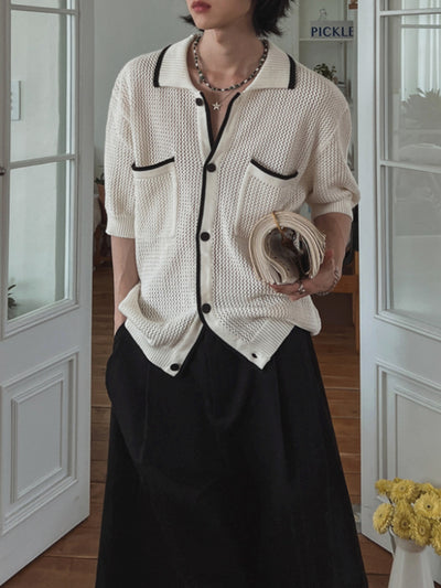 Loose Lapel Breathable Knitted Cardigan T-shirt