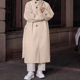 Men's British Style Hoodless Stand Collar Mid-length Coat