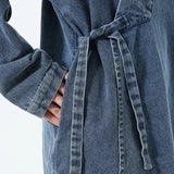 Vintage Washed Denim Cross Front Kimono Coat Harem Pants Two-piece set