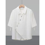 Drapey Ice Silk Short-Sleeve Shirt with Placket Detail