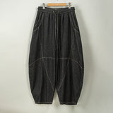 Vintage Washed Denim Cross Front Kimono Coat Harem Pants Two-piece set