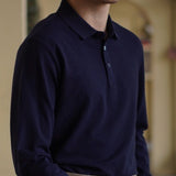 Men's British Slim Lapel Cotton Long Sleeved Polo Shirt