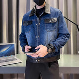Lapel Denim Patchwork Long Sleeved Jacket
