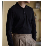 Men's British Slim Lapel Cotton Long Sleeved Polo Shirt