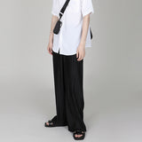 Men's Summer Casual Pants Loose Pleated Wide Leg Straight Drape Elastic Waist Pants