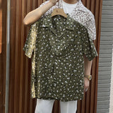 Mens Summer Cuban Collar Retro Short-sleeved Floral Shirt