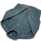 Men's Vintage Distressed Denim Shirt, Washed Striped Button Down, Casual Long Sleeve