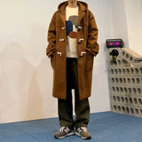 Loose Hooded Horn Button Casual Coat