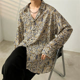 Men's Retro Ice Silk Chiffon Satin Cashew Flower Shirt