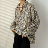 Men's Retro Ice Silk Chiffon Satin Cashew Flower Shirt