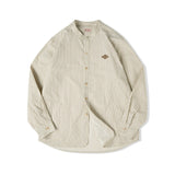 Mens Retro Stand Collar Vertical Pinstripe Long Sleeve Shirt
