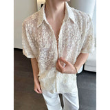 Lace-Embroidered Jacquard Short-Sleeve Shirt