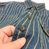 Men's Vintage Distressed Denim Shirt, Washed Striped Button Down, Casual Long Sleeve