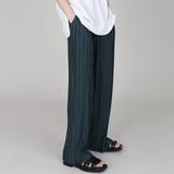 Men's Summer Casual Pants Loose Pleated Wide Leg Straight Drape Elastic Waist Pants