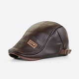 Warm Short Brim PU Leather Beret