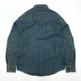 Men's Vintage Distressed Denim Shirt, Washed Striped Button Down, Casual Long Sleeve