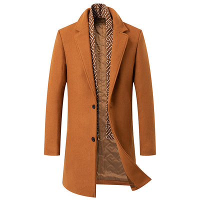 Men's Business Double Collar Coat, Autumn Winter Overcoat, Formal Warm Outerwear Jacket