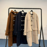 Loose Hooded Horn Button Casual Coat