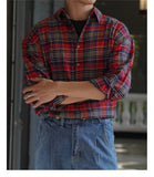 Men's Casual Plaid Long Sleeve Lapel Shirt