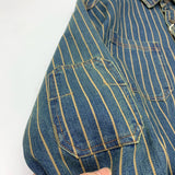 Men's Vintage Distressed Denim Shirt, Washed Striped Button Down, Casual Long Sleeve