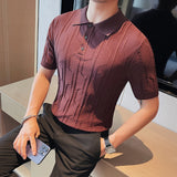 Men's Business British Lapel Polo Knit Slim Fit Casual T-Shirt