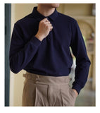 Men's British Slim Lapel Cotton Long Sleeved Polo Shirt
