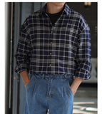 Men's Casual Plaid Long Sleeve Lapel Shirt