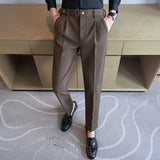 Striped Slim-fit Woolen Trousers