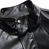 Men's Stand Collar Leather Jacket, Casual Motorcycle Biker Coat, Windproof Outerwear