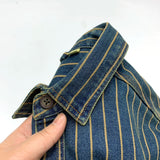 Men's Vintage Distressed Denim Shirt, Washed Striped Button Down, Casual Long Sleeve