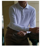 Men's British Slim Lapel Cotton Long Sleeved Polo Shirt