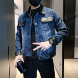 Lapel Denim Patchwork Long Sleeved Jacket