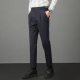 Mens Casual Slim Fit Mid-rise Suit Trousers