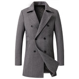 Men's Mid-length Tweed Trench Coat, Plaid Double-breasted Wool Overcoat, Vintage Winter Jacket