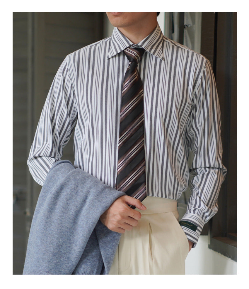 Men's French Collar Striped Business Non-iron Long-sleeved Shirt chicoud Men's French Collar Striped Business Non-iron Long-sleeved Shirt chicoud