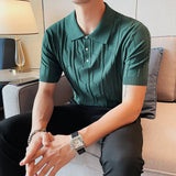 Men's Business British Lapel Polo Knit Slim Fit Casual T-Shirt