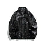 Men's Stand Collar Leather Jacket, Casual Motorcycle Biker Coat, Windproof Outerwear