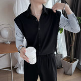 Men's Casual Loose Striped Shirt Sweater Vest Cardigan Jacket
