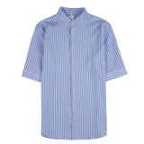 Stand Collar Half Sleeve Striped Slim Business Casual Shirt