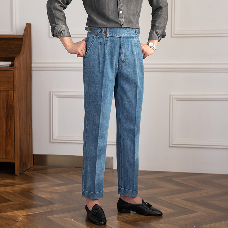 mens pleated dress jeans Gentlemen's Denim Jeans, Blue, 44