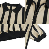 Men's British Business Contrast Stripe Zipper Slim Lapel Knit T-Shirt