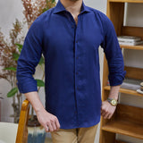 Men's Breathable Pure Linen Slim Fit Windsor Collar Long Sleeve Shirt