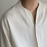 Men's Casual Loose Solid Color Chiffon Collarless Shirt