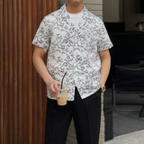 Mens Summer Cuban Collar Retro Short-sleeved Floral Shirt