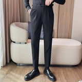 Mens Solid Color High Waist Pants Solid Color Slim Fit Trousers