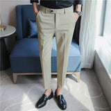Men's British Business Slim Solid Color Casual Suit Pants